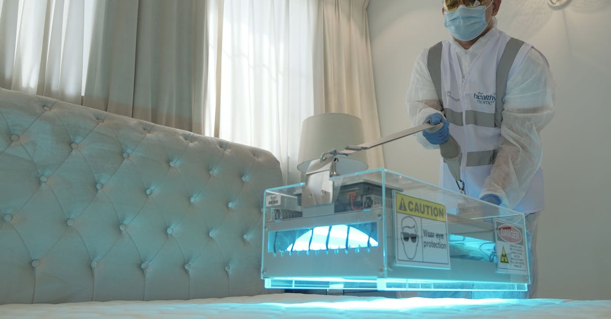 Technician treating bed with professional equipment